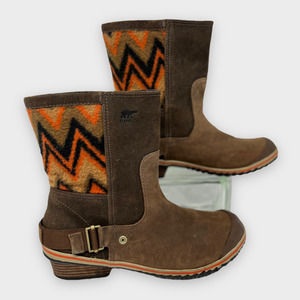 Sorel (11) Slim Shortie Boot Tobacco Bonfire Chevron Waterproof Above Ankle
